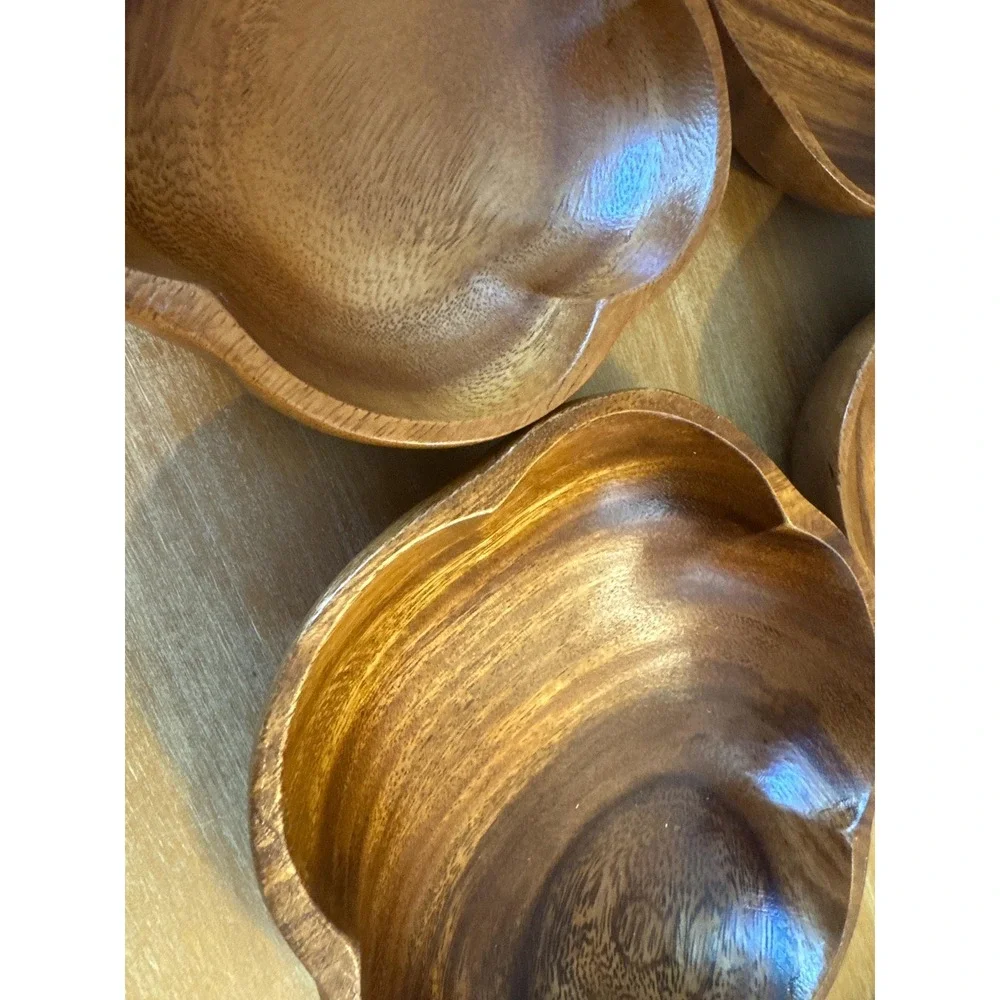 Vintage Monkey Pod 9 pc Salad Bowl Set -6 Bowls,2 Serving Pieces & Large Bowl